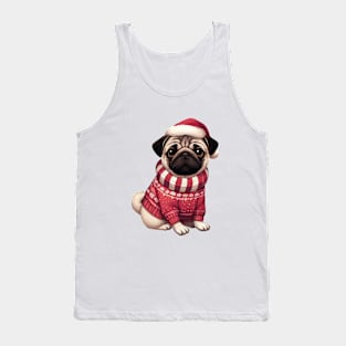 Cute Christmas Pug in Red Sweater Tank Top